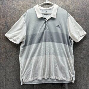 Adidas Polo Shirt Mens 2XL Gray Performance Stretch Golf Golfer Athletic Logo
